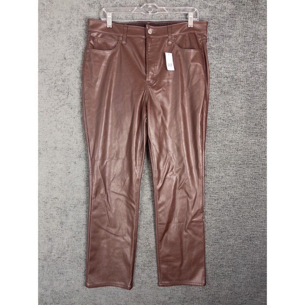 Gap NWT Faux Leather Slim Pants Womens 14R High Rise 5 Pocket Brown Y2K